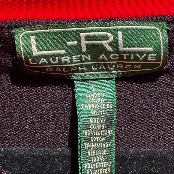 🌻Vintage Lauren Ralph Lauren Black Red 1/2 Zip Mock Neck Pullover Size Large - Picture 11 of 12